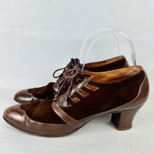 Load image into Gallery viewer, Original 1930's Dark Brown Leather and Suede Lace Up Shoes - UK 5 or 5.5