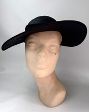 Load image into Gallery viewer, Original 1930's Inky Black Straw and Grosgrain Straw Summer Hat *