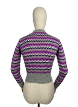 Load image into Gallery viewer, Reproduction 1930's Hand Knitted Long Sleeved Stripe Jumper in Silver Grey, Purple, White and Pink Pure Wool - Bust 34 36 *