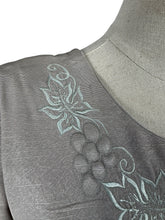 Load image into Gallery viewer, Original 1950's Dove Grey Grosgrain Wiggle Dress with Grape Vine Decoration in Silk and Trapunto Quilting - Bust 38 *