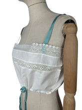 Load image into Gallery viewer, Antique Edwardian White Cotton Camisole with Sea Foam Green Silk Detailing - Bust 34 36 *
