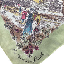 Load image into Gallery viewer, Original 1940's 1950's Pistachio Green Crepe Tourist Scarf for Bath and Brighton - Great Headscarf