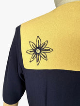 Load image into Gallery viewer, Stunning Original 1940's Navy and Butter Yellow Colour Block Crepe Dress with Floral Embroidery - Bust 34 35 *