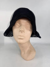 Load image into Gallery viewer, Original 1920's Seamed Black Mesh Cloche with Silk Lining