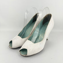 Load image into Gallery viewer, Original 1940's 1950's Dolcis Debutante de Luxe White Leather Peeptoe Heels - UK 5.5 6 *