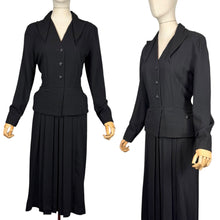 Load image into Gallery viewer, Original 1940's 1950's Inky Black Wool Day Dress with Button Front Bodice - Looks Like a Suit - Bust 40