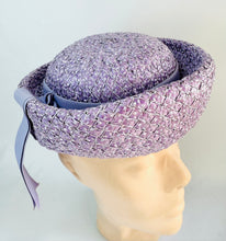 Load image into Gallery viewer, Original 1950's Lilac Straw Hat with Upturned Brim and Grosgrain Trim *