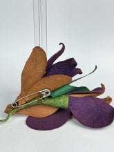 Load image into Gallery viewer, Original 1940's Make Do and Mend Wartime Leather Brooch in Rust, Green and Purple