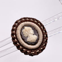 Load image into Gallery viewer, Original 1940's Brown and Cream Wartime Make Do and Mend Wire Brooch with Cameo Middle *