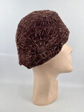 Load image into Gallery viewer, Original 1920’s Ruched Velvet Cloche Hat in Mid Brown