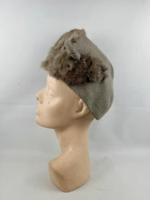 Load image into Gallery viewer, Original 1930's Marshall & Snelgrove Grey Felt High Hat with Rabbit Fur Trim