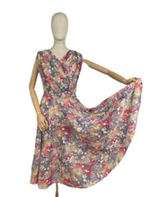 Load image into Gallery viewer, Original 1950's Nylon Dress with Full Circle Skirt in Grey, Red, Yellow and White - Bust 38 40 *