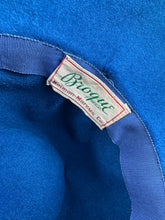 Load image into Gallery viewer, Original 1930's 1940's Blue Felt Fedora with Wide Ivory Grosgrain Band