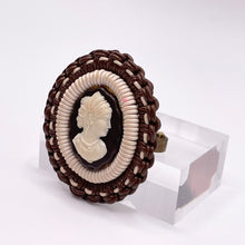 Load image into Gallery viewer, Original 1940's Brown and Cream Wartime Make Do and Mend Wire Brooch with Cameo Middle *