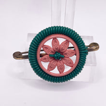 Load image into Gallery viewer, Original 1940's Pink and Green Wartime Make Do and Mend Wire Brooch with Flower Button Middle *