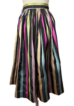 Load image into Gallery viewer, Original 1950's Black Taffeta Skirt with Stripes in Yellow, Blue, Pink and Green - Waist 24 25 *