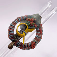 Load image into Gallery viewer, Original 1940's Brown, Mustard and Teal Wartime Make Do and Mend Wire Brooch with Flower Middle