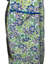 Load image into Gallery viewer, Original 1940's Floral Wraparound Apron in White, Purple, Blue and Green - Pretty Pinny - Bust 32 34 36