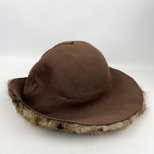 Load image into Gallery viewer, Original 1940's Brown Felt Hat with High Brim Trimmed with Genuine Fur and Smart Bows *