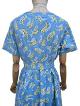 Load image into Gallery viewer, Original Late 1940's or Early 1950's Blue Cotton Belted Day Dress with Yellow and White Paisley Print - Bust 40