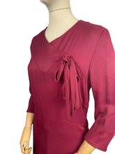 Load image into Gallery viewer, REPRODUCTION 1930's Burgundy Day Dress with Three Quarter Length Sleeves and Bow Detail on the Bodice - Bust 36