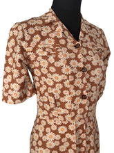 Load image into Gallery viewer, Original 1930's Brown Cotton Day Dress with Pretty Floral Print in Cream and Pink - Bust 32 *