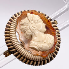 Load image into Gallery viewer, Original 1940's Brown and Cream Wartime Make Do and Mend Wirework Brooch with Cameo Middle