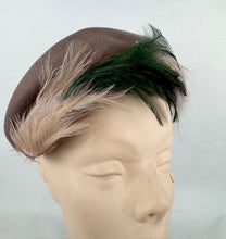 Load image into Gallery viewer, Original 1950's Brown Felt Hat with Pink and Green Feather Trim
