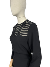 Load image into Gallery viewer, Original 1940's Inky Black Crepe Evening Dress with Net Yoke and Bow Trim - Bust 36 38 *