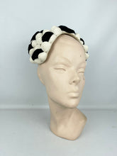 Load image into Gallery viewer, Original 1950's Black and White Straw Bobble Hat with Velvet Trim *