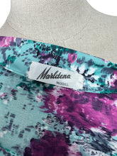 Load image into Gallery viewer, Original 1950's Marldena Model Blue Cotton Day Dress with Pink, Black, Teal and Black Floral Print and Hip Swag - Bust 35 *