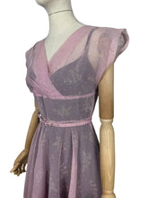 Load image into Gallery viewer, Original 1950's Pink Belted Nylon Day Dress with Floral Flock Print - Bust 34 36 *