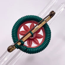 Load image into Gallery viewer, Original 1940's Pink and Green Wartime Make Do and Mend Wire Brooch with Flower Button Middle *