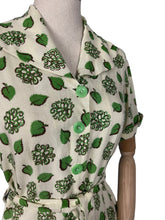Load image into Gallery viewer, Original 1940's White and Green Belted Linen Day Dress with Leaf Print - Bust 34 36*