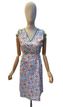 Load image into Gallery viewer, Original 1940's Blue, Orange and Green Floral Print Cotton Apron - Chore Dress - Would Make A Great Summer Dress - Bust 34 36