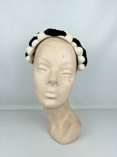 Load image into Gallery viewer, Original 1950's Black and White Straw Bobble Hat with Velvet Trim *