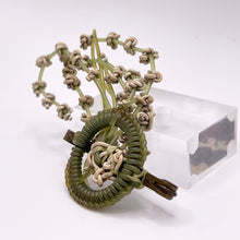 Load image into Gallery viewer, Original 1940's Green and Cream Wartime Make Do and Mend Wire Brooch with Flower Spray Middle *