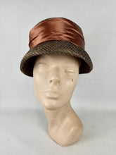 Load image into Gallery viewer, Original Late 1950's Hat in Bronze and Rust with Wide Satin Ribbon Trim *