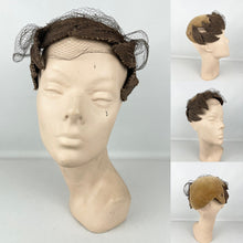 Load image into Gallery viewer, Original 1950's Brown Velvet and Net Hat with Leaf Decoration by Marshall & Snelgrove *
