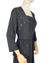 Load image into Gallery viewer, Original 1940's Dress with Peplum Front and Sequin Decoration - Bust 38 *