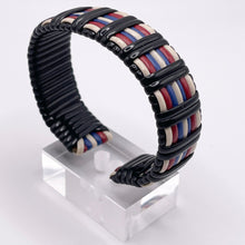 Load image into Gallery viewer, 1940's Make Do and Mend Wire Cuff Bracelet in Patriotic Red, White and Blue 'Telephone Wire'