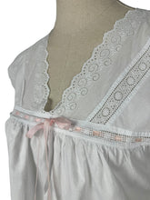 Load image into Gallery viewer, Antique Edwardian Crisp White Cotton Shift with Broderie Anglaise and Peach Ribbon Trim