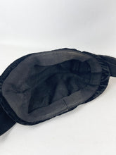 Load image into Gallery viewer, Original 1920's 1930's Black Cotton Velvet Close Fitting Hat with Leaf Trim *