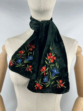 Load image into Gallery viewer, Original 1930's 1940's Green Velvet Cravat with Tyrolean Floral Embroidery
