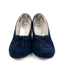 Load image into Gallery viewer, Original 1940's Blue Suede Shoes - Clarks Skyline with Bow Front - Uk 6 or 6.5