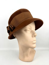 Load image into Gallery viewer, Original 1950’s Warm Brown Felt Hat with Wide Grosgrain Ribbon Trim by Jacoll
