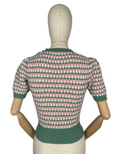 Load image into Gallery viewer, Reproduction 1940's Waffle Stripe Jumper in Slate Green, Pale Pink and White - Bust 33 34 35