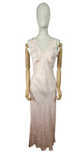 Load image into Gallery viewer, Original 1930's Bias Cut Jacquard Silk Nightdress with Lace Trim - Bust 34 36 *