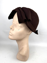 Load image into Gallery viewer, Original 1930's Dark Brown Felt Hat with Oversized Front Bow Trim