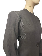 Load image into Gallery viewer, Original 1940's 'Created in Hollywood by Paramount' Black Wool Suit with Soutache Detail and Single Button Fastening - Bust 36 38 *
